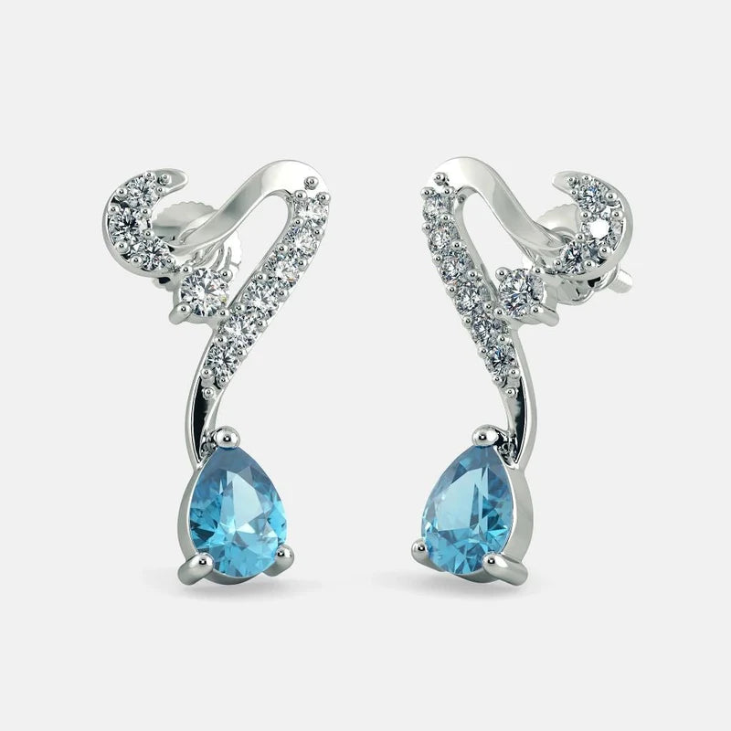 Blue Topaz Diamond Earrings - 925 Silver